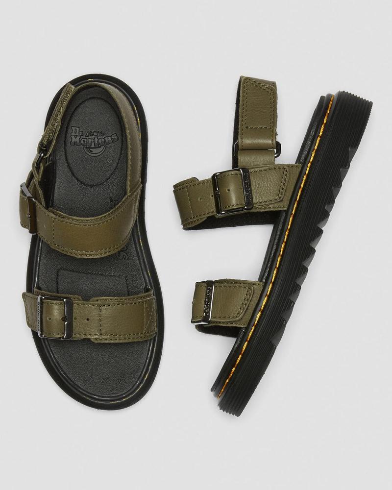 Kids' Dr Martens Junior Kyle Leather Sandals Olive | AU 722LIS